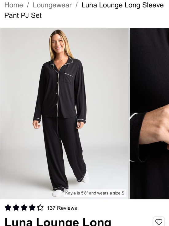 Comfrt Other - Luna Lounge Black Long-Sleeve Pajama Set with Contrast Piping
